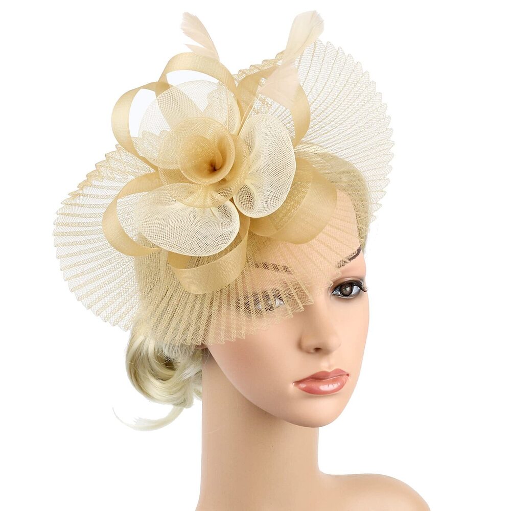 3356 Women Fascinator Flower Feather Tea Party Hat With Headband Hair Clip